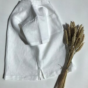 White linen boy shirt with mandarin collar, Toddler boy christening shirts with short sleeves image 6