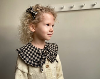 Removable Toddler Collar, Checkered Linen Collar For Girl, Detachable Frill Collar, Girls Removable Collar, Layering Collar, Linen Collar