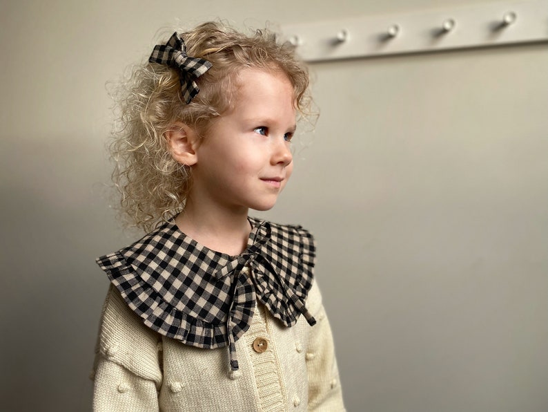 Removable Toddler Collar, Checkered Linen Collar For Girl, Detachable Frill Collar, Girls Removable Collar, Layering Collar, Linen Collar image 1