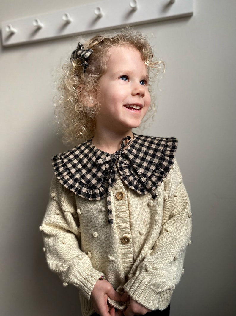 Removable Toddler Collar, Checkered Linen Collar For Girl, Detachable Frill Collar, Girls Removable Collar, Layering Collar, Linen Collar image 2