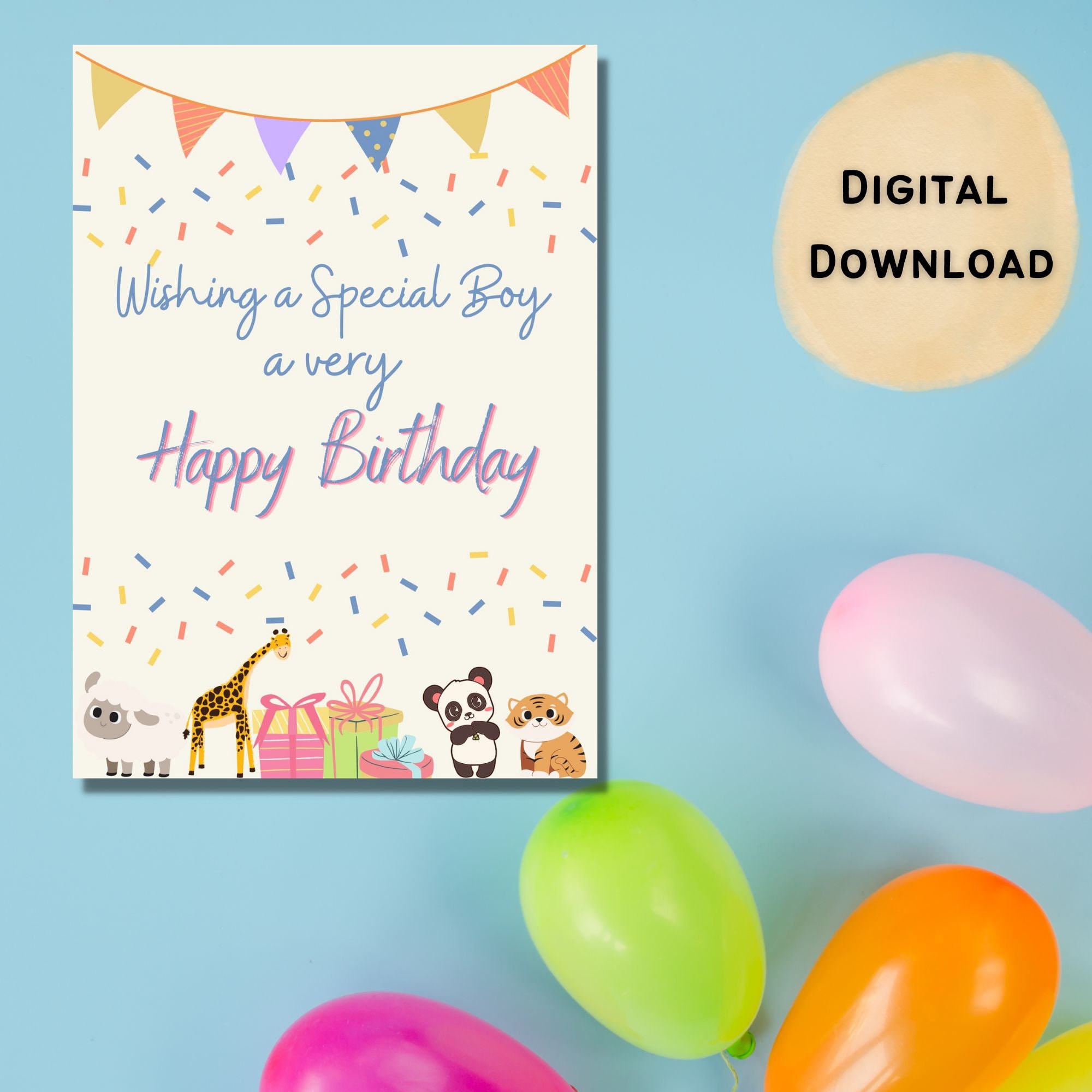 Printable Boys Birthday Card Special Boy Download Animal Happy - Etsy