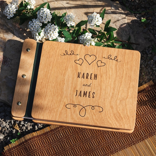 Custom destination wedding guest book, Personalized photo memory album with leather and wooden, Rustic wedding photo album, Birthday gifts