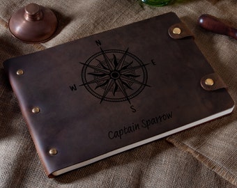 Crazy Horse Leather Travel Book For Boat Captain, Adventure Journal in Leather, Personalized Adventure Book For Men