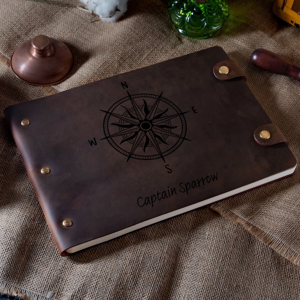 Crazy Horse Leather Travel Book For Boat Captain, Adventure Journal in Leather, Personalized Adventure Book For Men