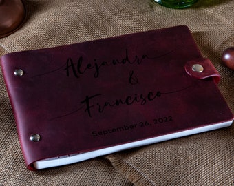 Unique Monogram Guest Book in Crazy Horse Leather, Personalized Rustic Guest Book, Custom Guestbook For Wedding