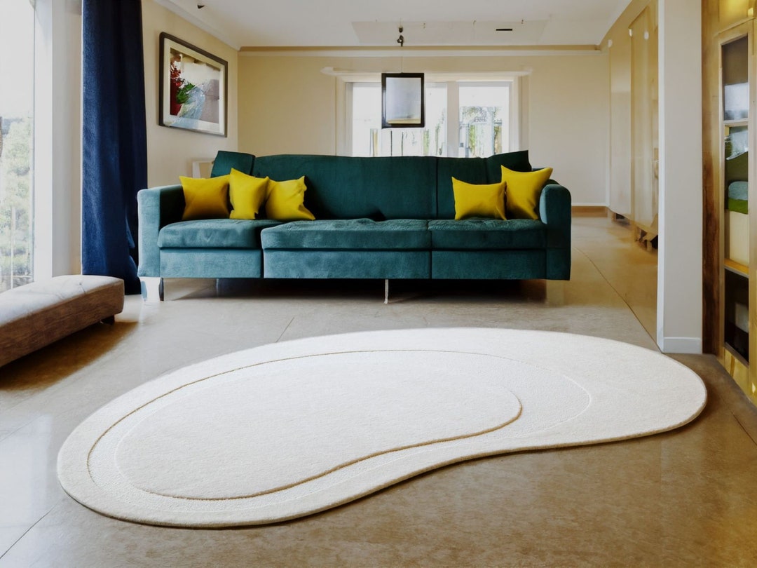 Ovoid Shape Rug Oval Shape Solid Ivory Rug Premium Quality Handtufted Woolen Area Rug ...