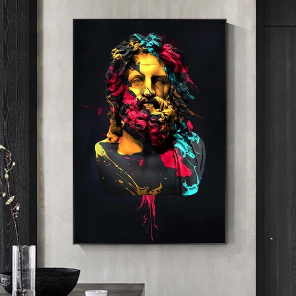 Zeus Sculpture Canvas Print - Greek Mythology Portrait Wall Art for Home Decoration