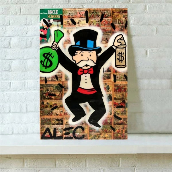 Alec Monopoly Millionaire Money Bag Canvas Art Print - Graffiti Street Art Decoración de pared para sala de estar