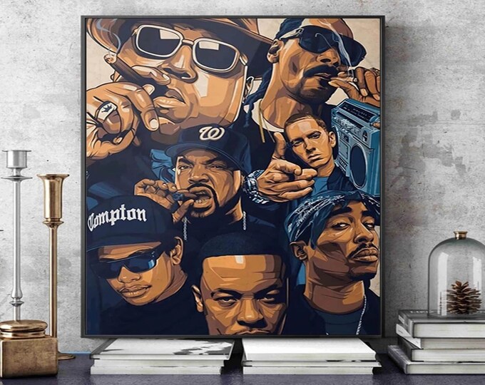 Hip Hop Old School Legends Canvas Wall Art, Rapper Home Decor