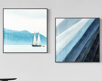 Moderne Strand Abstrakte Helle Himmel Meer Leinwand Gemälde - Poster und Druck für Wand Kunst Dekor