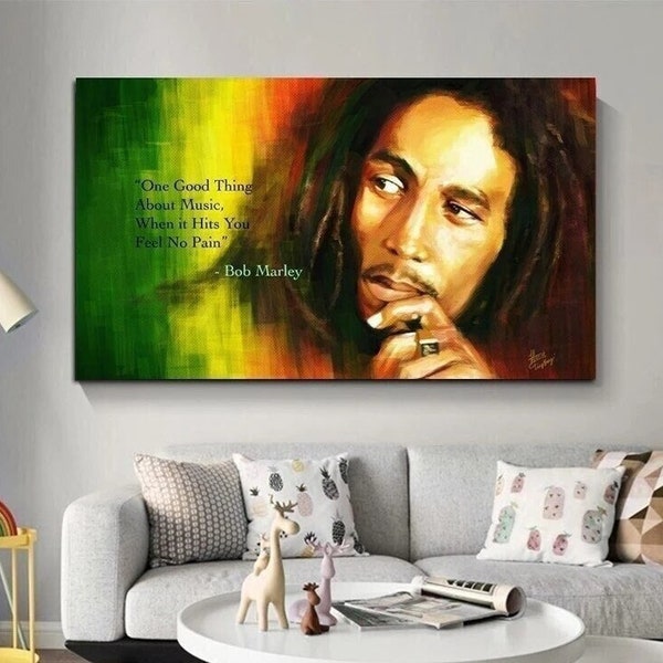 Bob Marley Quotes Canvas Art - Inspirational Reggae Music Wall Decor with Best Reggae Artist and Lyrics