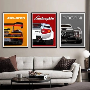 Modern Cool Cars Canvas Print McLaren Lamborghini Pagani Classic Racing Artwork, Supercar Wall Art, Sports Car Poster, Home Decor, Gift Idea