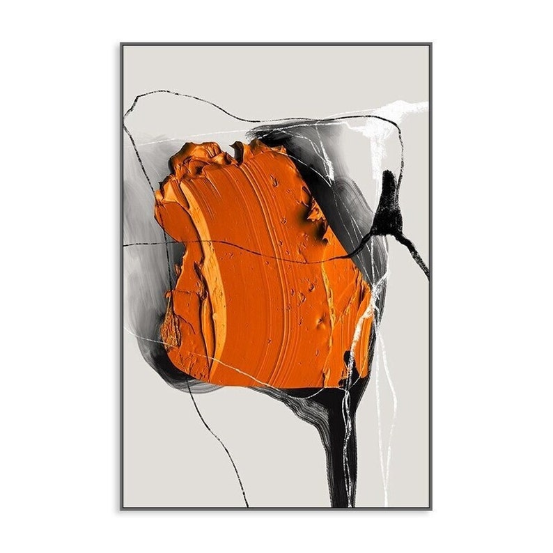 Modern Abstract Orange Black and White Canvas Print Decorative Wall Art