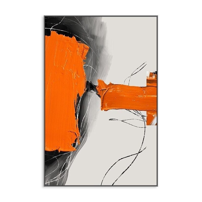 Modern Abstract Orange Black and White Canvas Print Decorative Wall Art