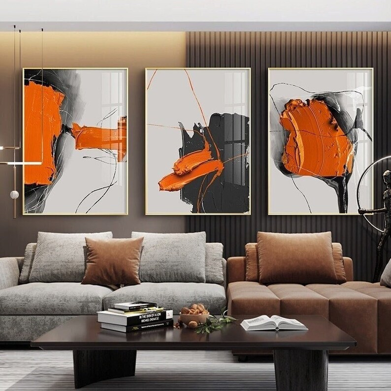 Modern Abstract Orange Black and White Canvas Print Decorative Wall Art for Home Etsy