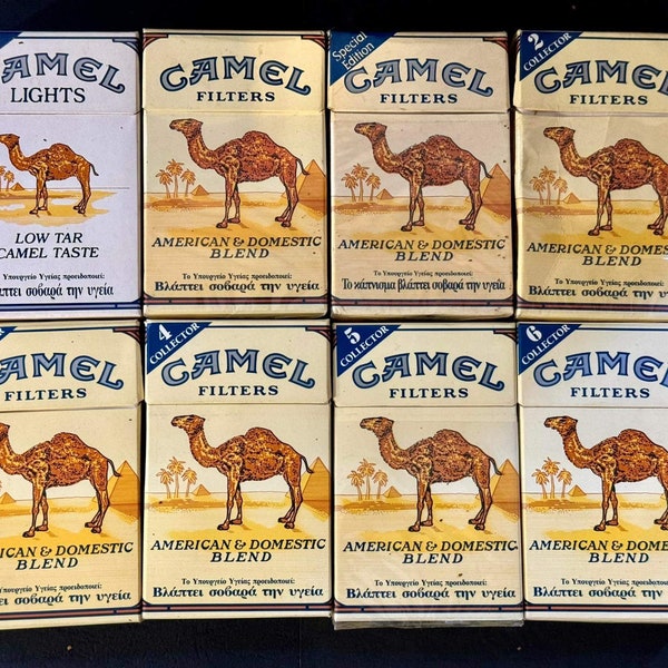 Lot de 8 cigarettes vintage CAMEL vides pour collection