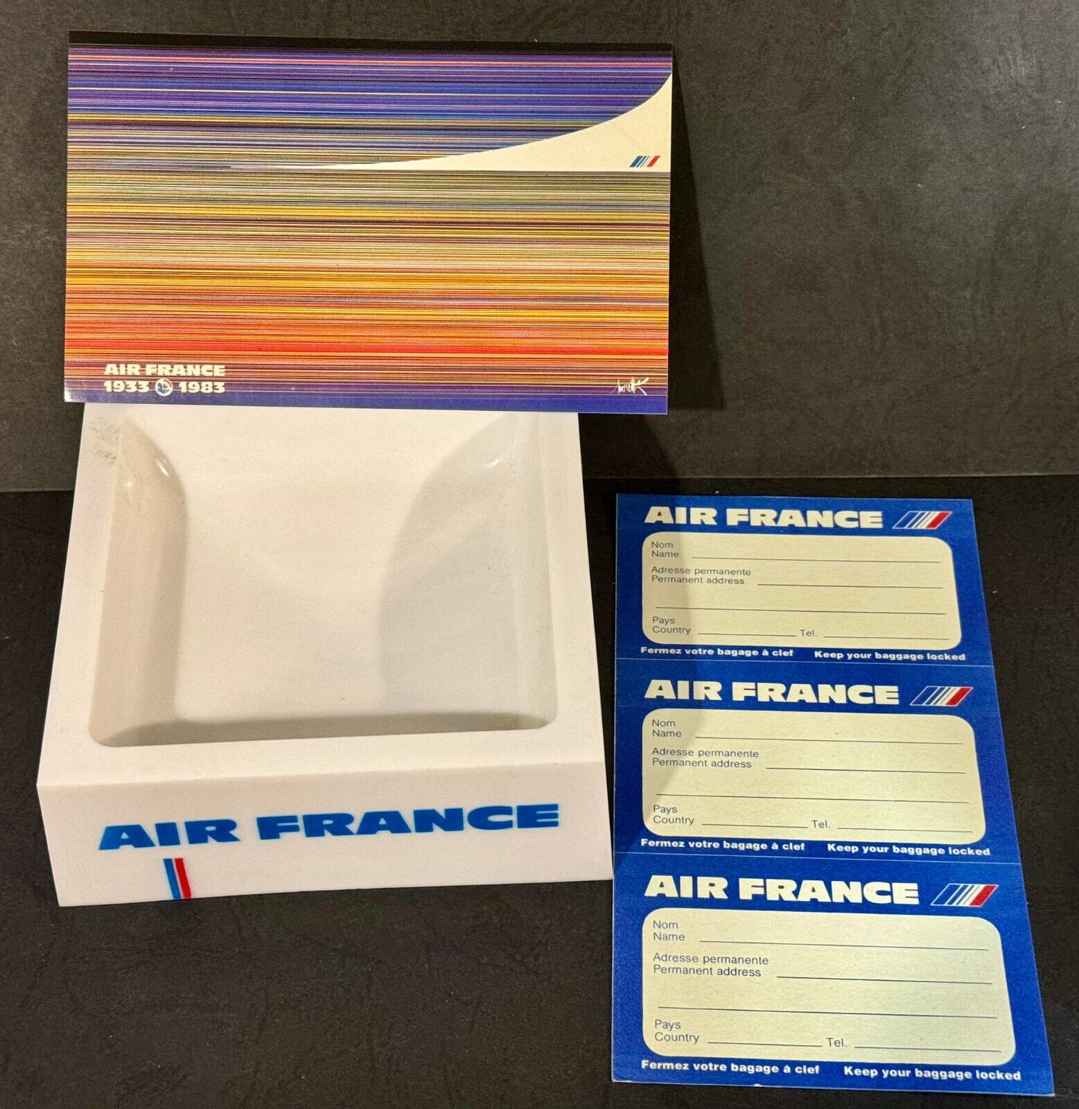 AIR FRANCE Airline Vintage Plastic Ashtray & Travel Sticker