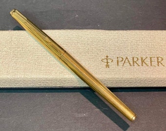 Vintage PARKER 180 Füllfederhalter, 14-karätige Goldfeder und vergoldeter Körper, hergestellt in den USA