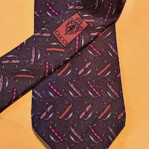 Vintage Original GUCCI Men’s Neck Tie GUCCI pattern  Silk Italy
