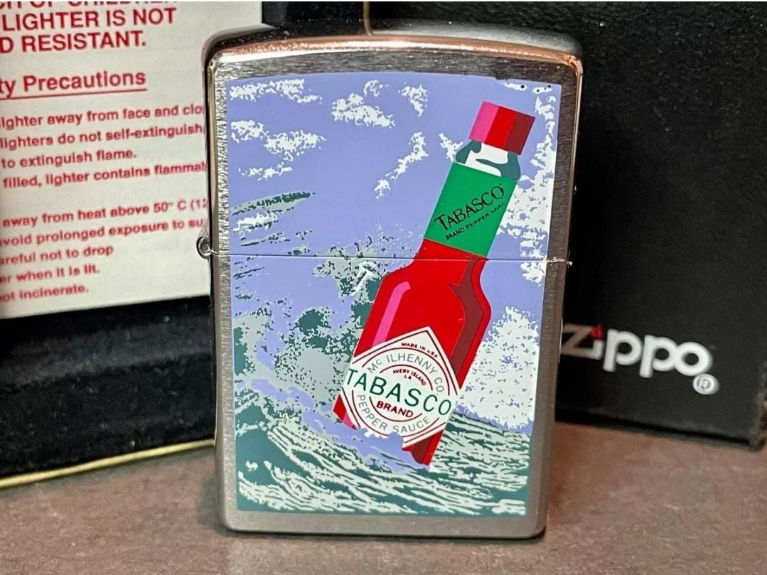 Vintage 1997 ZIPPO Lighter, TABBASCO Brand Pepper Sauce Bottle in