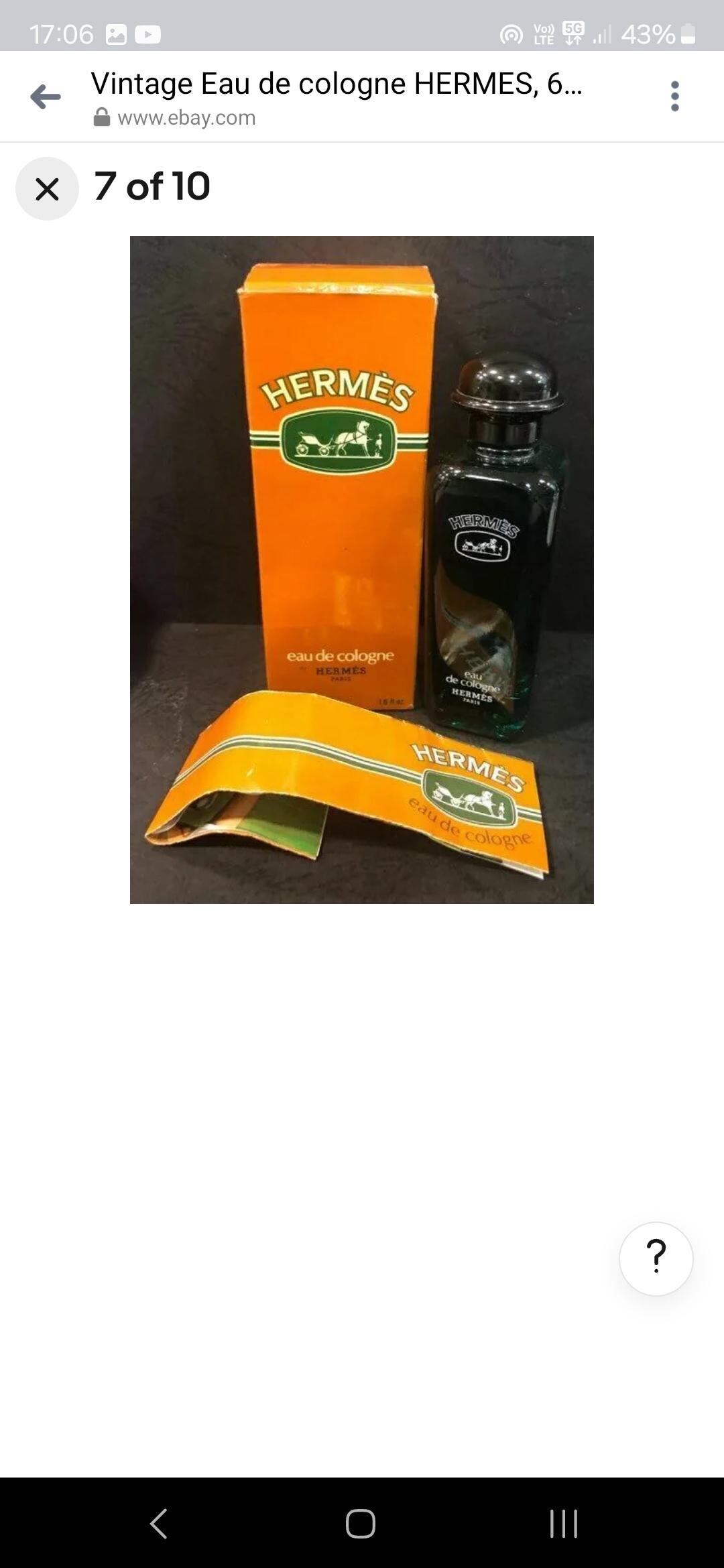 Vintage Eau De Cologne HERMES, 60ml Splash, Paris-france Unused in