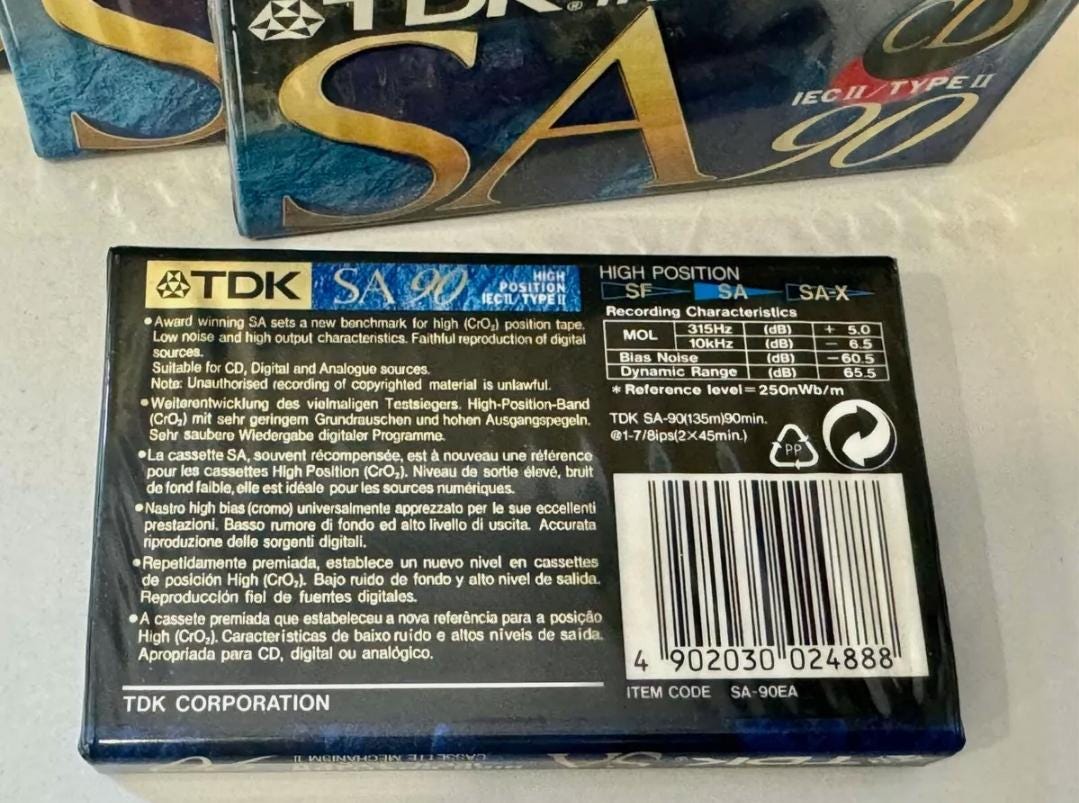 4 Cassettes Audio TDK SA-90 Type II – Occasion – Avec Boîtiers – Pour Enregistrement