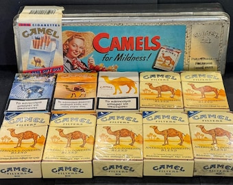 Vintage CAMEL Zigaretten Lot von 10 leere Pakete & Zinn Box für die Sammlung