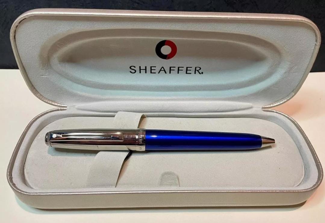 Vintage SHEAFFER White Dot Prelude Blue & Silver Ballpoint Pen - With Case