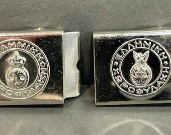 Vintage 2 x Greek Greece Junta Constabulary Police Forces Belt Buckles 70s