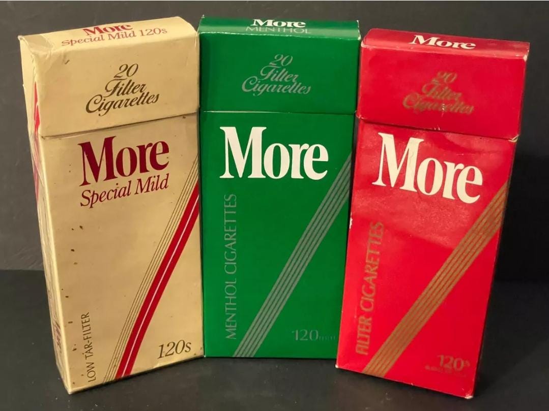 more cigarettes buy online Vintage MORE Cigarettes (lot of 3), Empty Packets for Collection