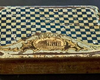 Vintage griego vacío estaño Litho caja de cigarrillos PELLA Factor de cigarrillos macedonios