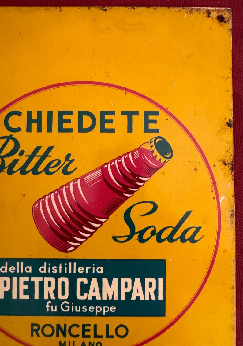 Vintage CAMPARI Tin Metal Sign CHIEDETE BITTER Soda Pietro Campari ...