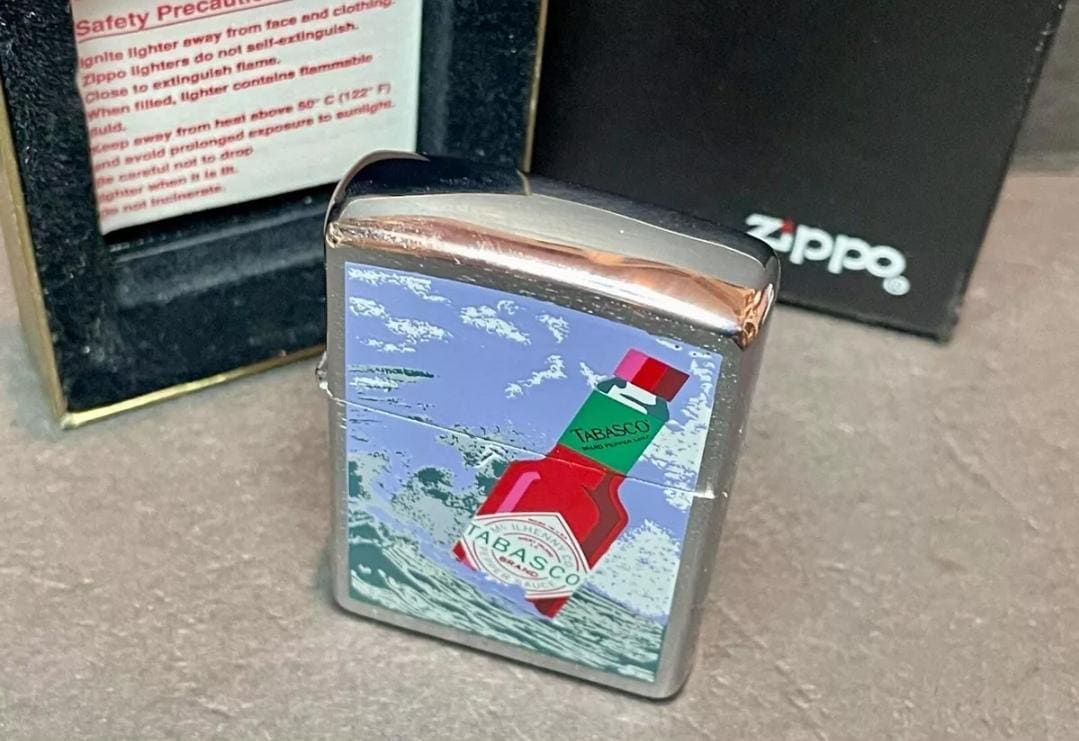 Vintage 1997 ZIPPO Lighter, TABBASCO Brand Pepper Sauce Bottle in