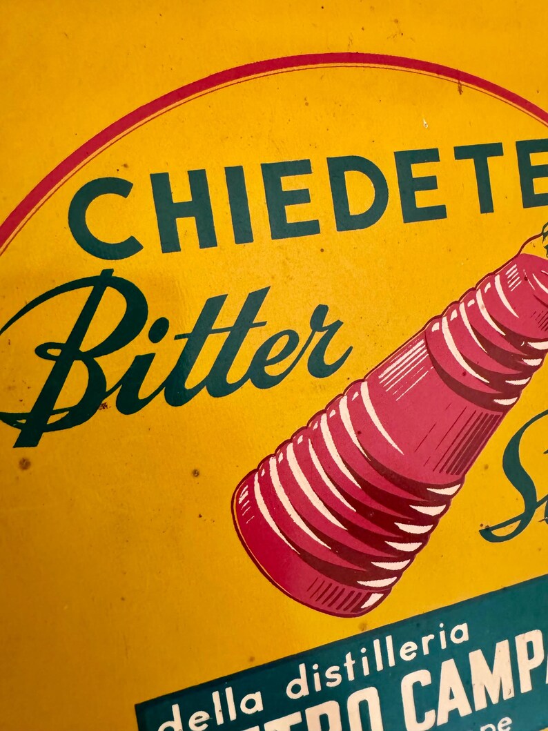 Vintage CAMPARI Tin Metal Sign CHIEDETE BITTER Soda Pietro Campari ...