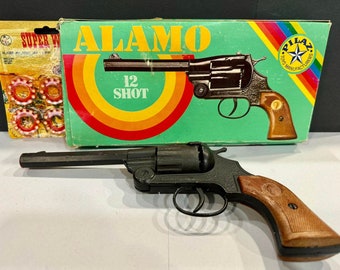 Vintage Griechische PILAZ ALAMO 12 Shot Caps Pistole No 4 Spielzeug 70er Jahre Made in Griechenland