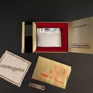 Vintage Antique SILVER MATCH Compound Lighter made in France 60&#39;s, Unused Boxed