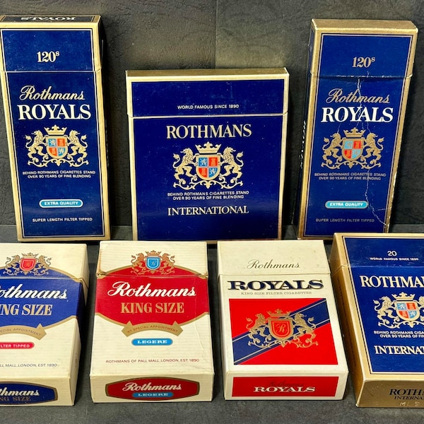 Cigarettes vintage ROTHMANS (lot de 7), paquets vides pour collection