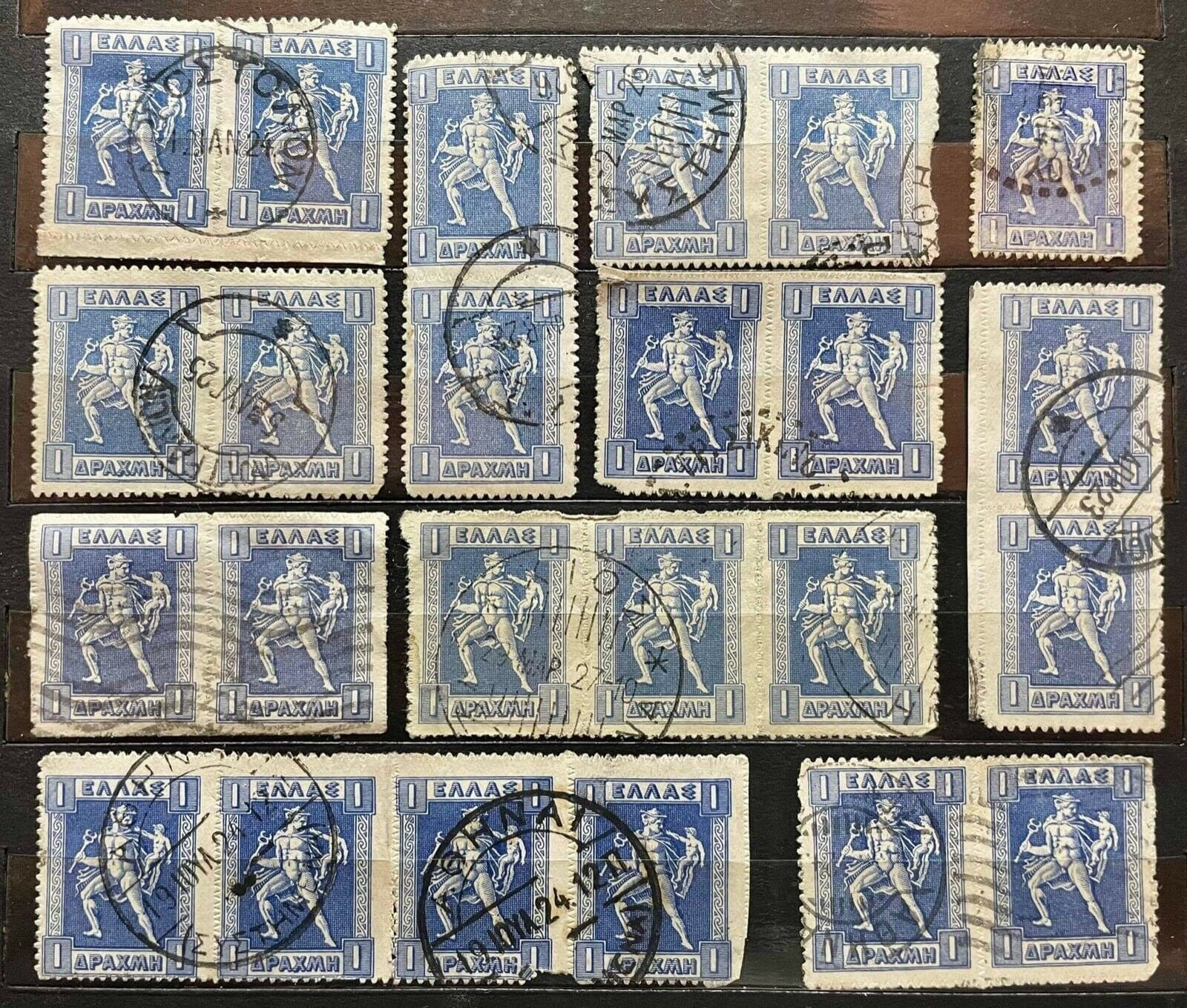 Greece Mythological Figures, 1911-1921, 1 Drachma, Blue, Lot of 24