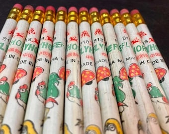 Crayons vintage FLY HORSE n° 818 fabriqués en CHINE (lot de 12) très anciens !