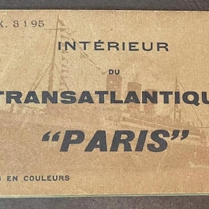 Carnet de cartes postales vintage Cruise Line TRANSATLANTIQUE navire PARIS Interiors