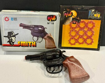 Vintage grec PILAZ SMITH 8 coups bouchons pistolet n° 4 jouets des années 70 fabriqués en Grèce