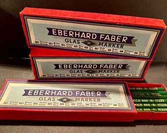 Vintage EBERHARD FABER Glas Marker No 888 Green Pencils Lot of 36 Original Boxes