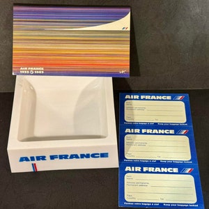AIR FRANCE Airline Vintage Plastic Ashtray & Travel Sticker Luggage Labels