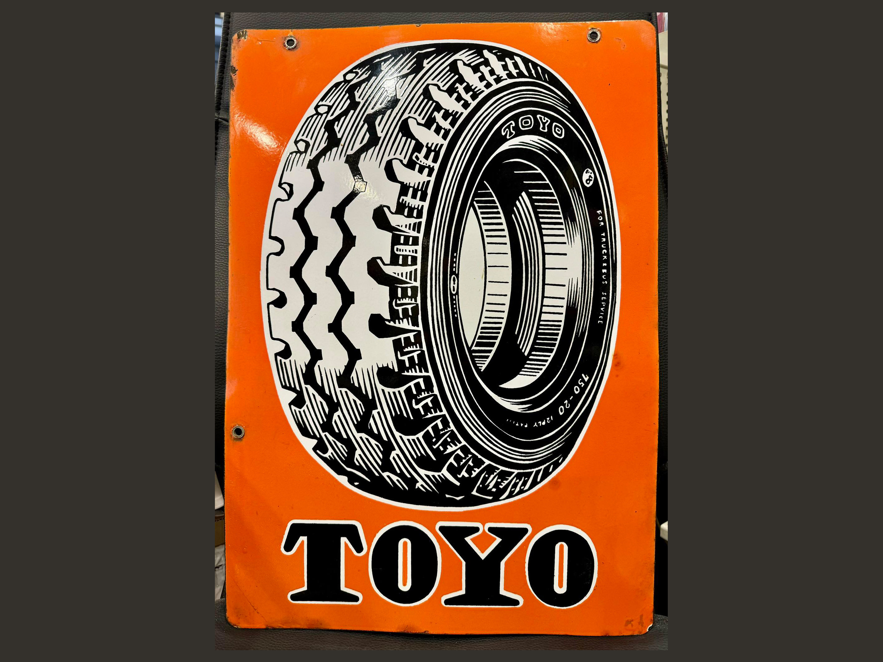 ヴィンテージ エナメル 磁器 看板 TOYO TIRES 両面 古い自動車 広告