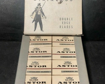 Vintage Rasierklinge & Wrapper „ASTOR“ 100 Stück (20 Box à 5) versiegelt, sehr alt NOS