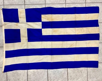 Vintage Greece Greek Cotton Flag 100x160cm, by KOKKONIS (Athens), Very Old!