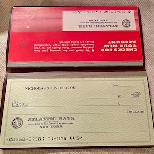 ATLANTIC Bank Of NEW YORK Checkbook of 23 & 6 Unused Cheques