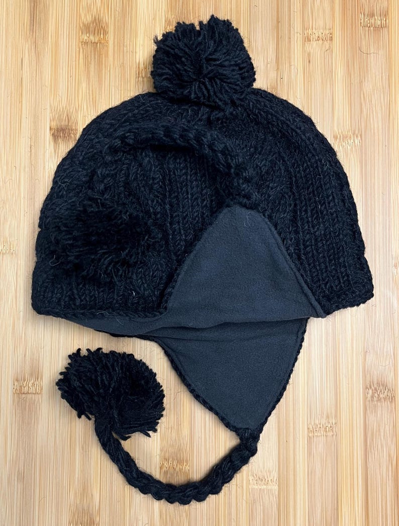 Plain - Sherpa Hats with Ear Flaps and Fleece Lining, Hand Knitted from Nepal image 6