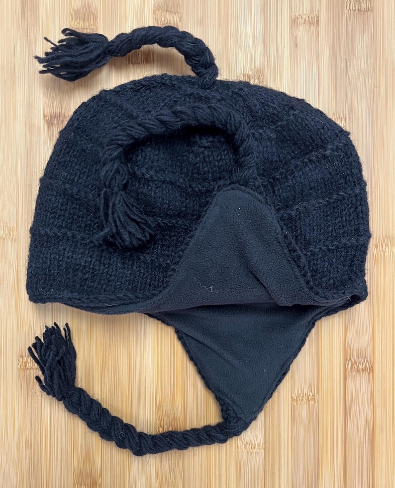 Plain - Sherpa Hats with Ear Flaps and Fleece Lining, Hand Knitted from Nepal image 2