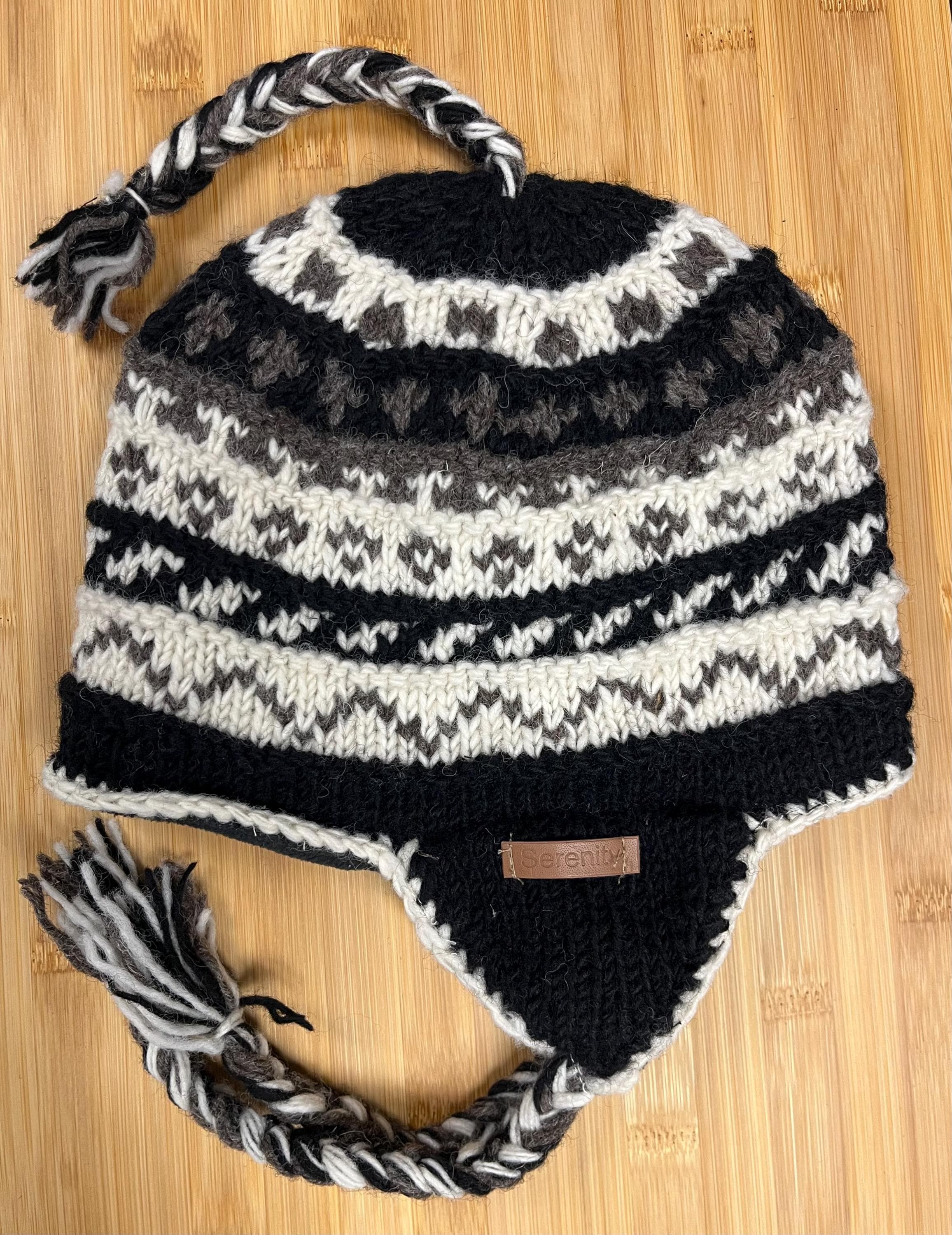 Hand Knit Wool Fleece Lined Ear Flap Beanie Sherpa Cap Unisex Warm Hand Knit Sherpa Wool Hat with Micro Fleece Lining and Ear  main image 4